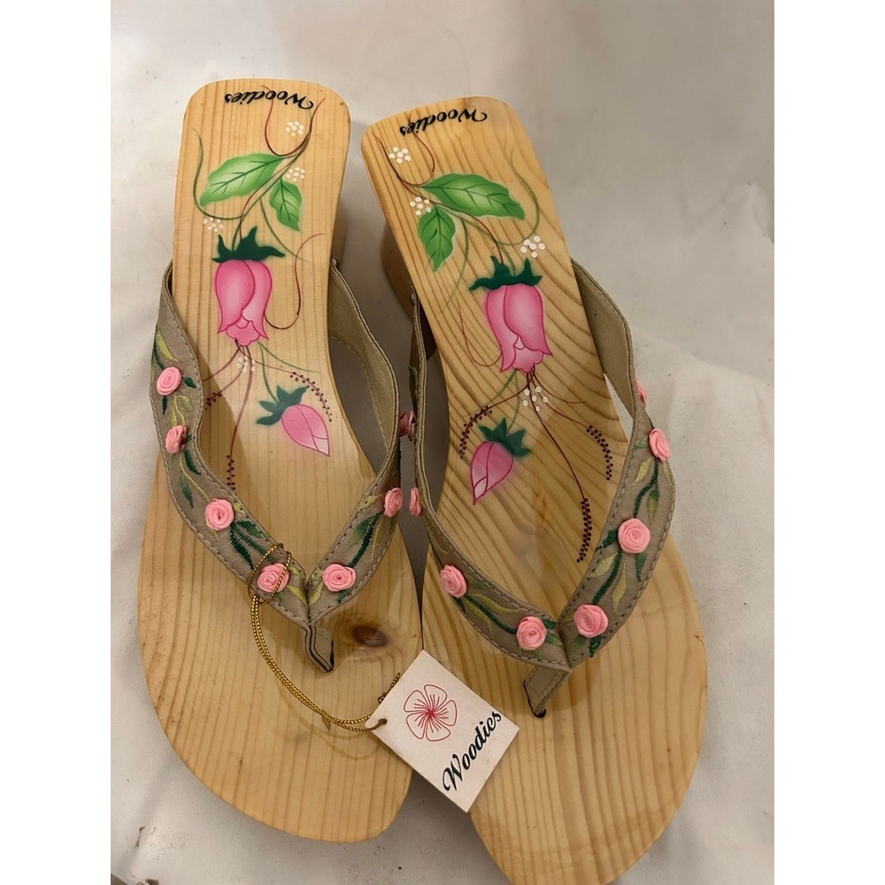 Woodies Floral Painted Wood Platform Sandals